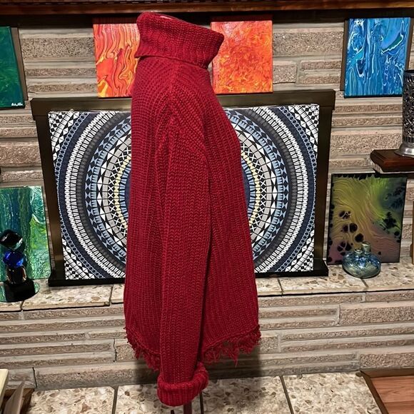 Chelsea Studio Red Chunky Knit Oversized Pullover Sweater Fringe Medium - Picture 5 of 9